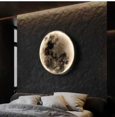 Acrylic moon wall lamp in warm light, 300mm diameter, dimmable
