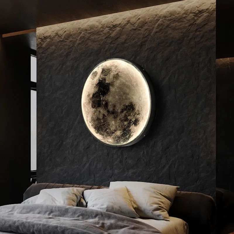 Acrylic moon wall lamp in warm light, 300mm diameter, dimmable
