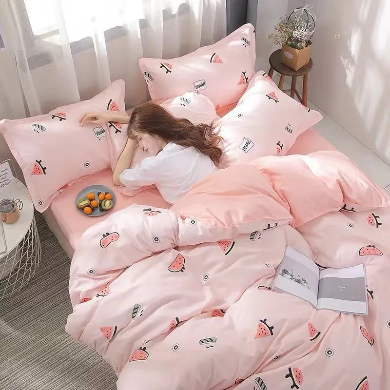 Gift Aloe Cotton Sheet duvet cover sheet four piece set with plant and flower pattern on polyester fibre fabric