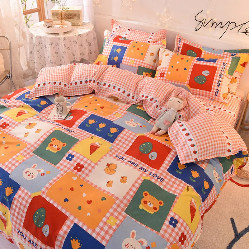 Gift Aloe Cotton Sheet duvet cover sheet four piece set with plant and flower pattern on polyester fibre fabric