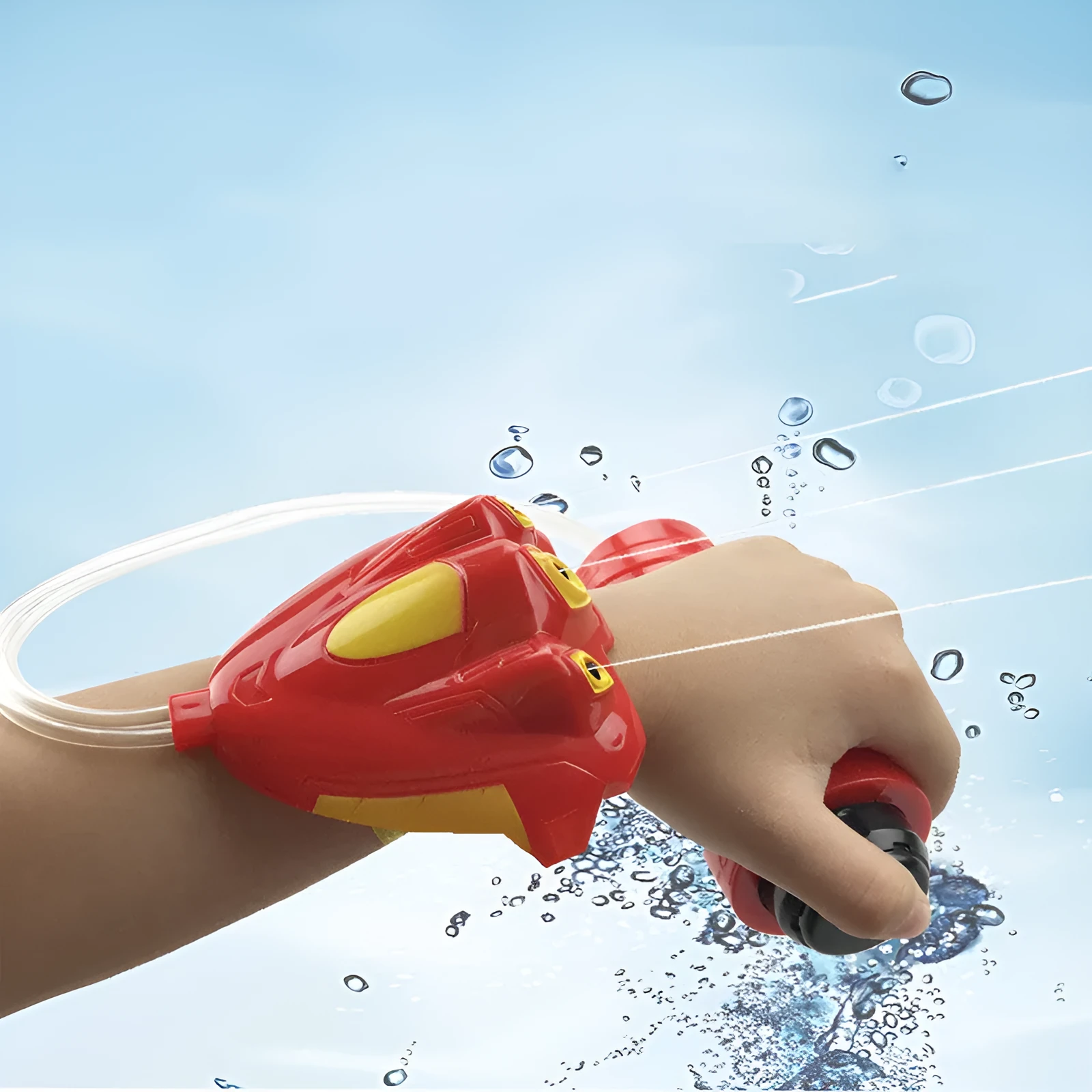 Hand-held plastic water gun in red and blue, 24cm length, for juvenile outdoor play