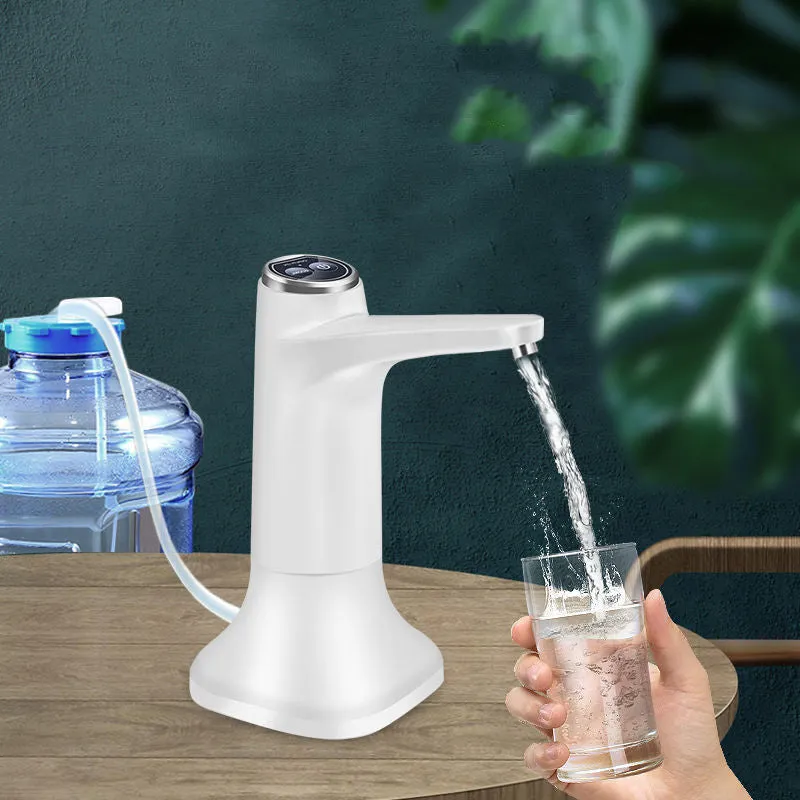 Dark grey touch automatic water dispenser on a kitchen countertop with soft hose and USB cable