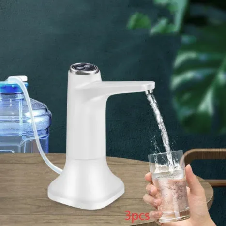 Dark grey touch automatic water dispenser on a kitchen countertop with soft hose and USB cable