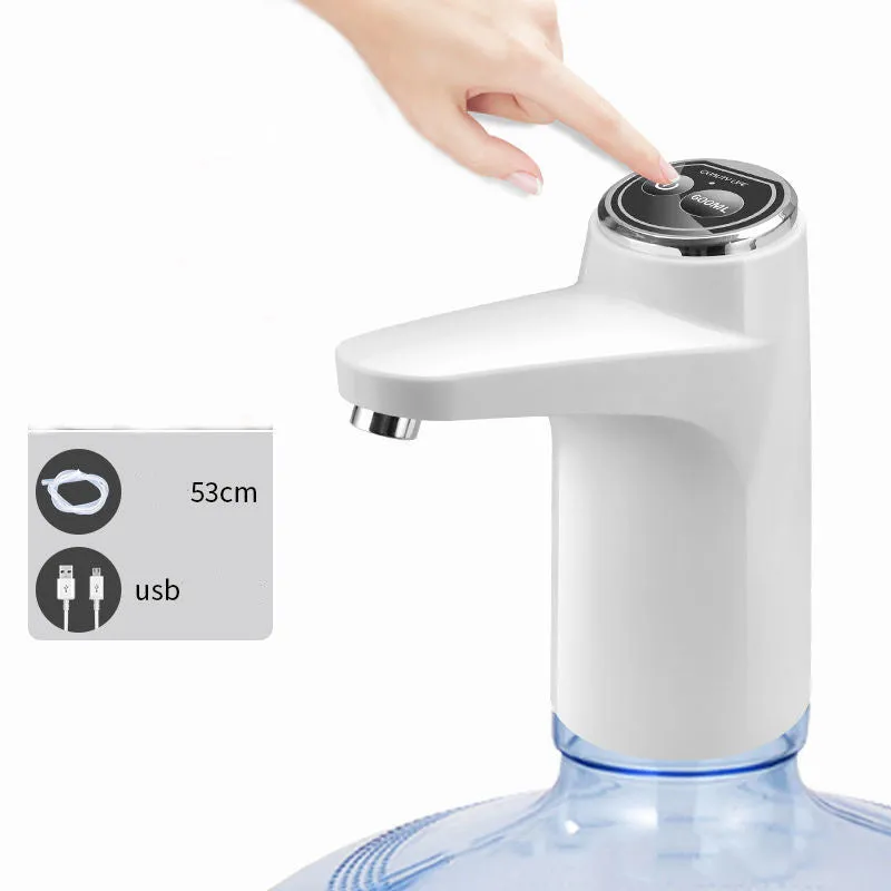 Dark grey touch automatic water dispenser on a kitchen countertop with soft hose and USB cable