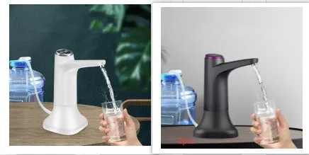 Dark grey touch automatic water dispenser on a kitchen countertop with soft hose and USB cable