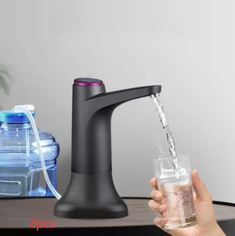 Dark grey touch automatic water dispenser on a kitchen countertop with soft hose and USB cable