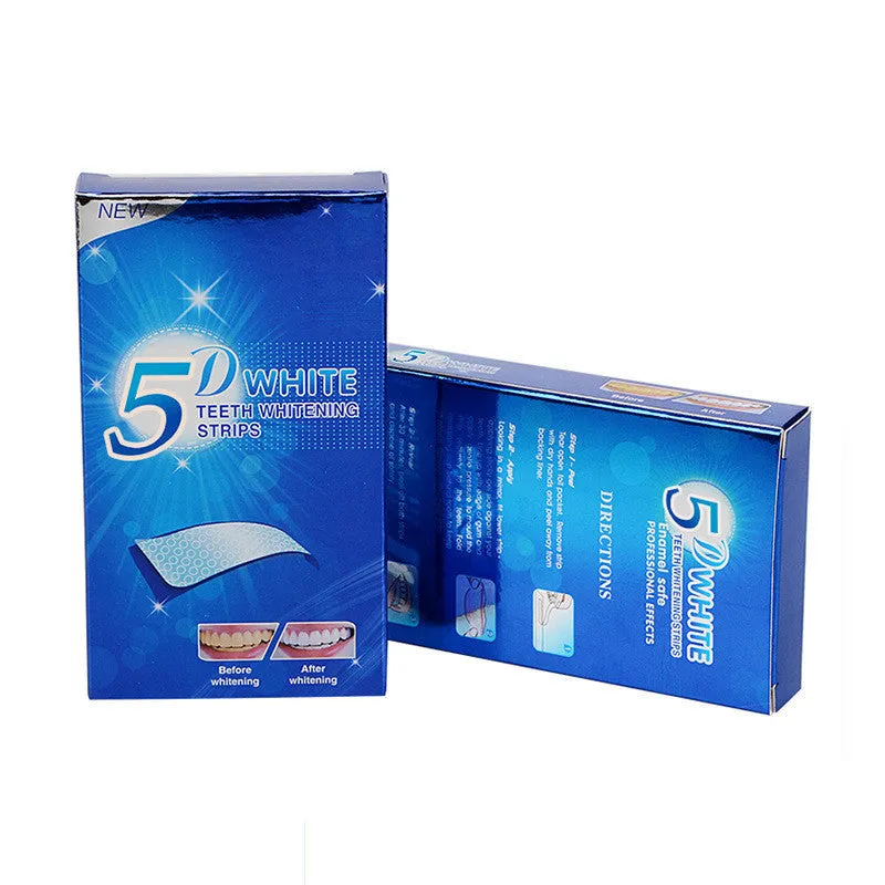 5D Gel Teeth Whitening Strips with mint flavour in photo colour packaging for false teeth and veneers