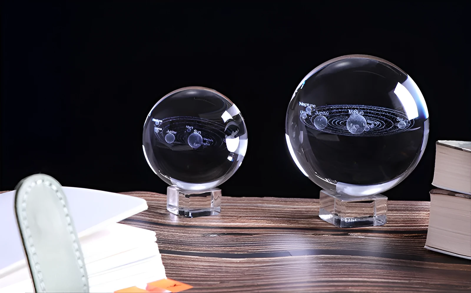 K9 crystal glass solar system ball with planets visible inside, available in 60mm 80mm 100mm sizes