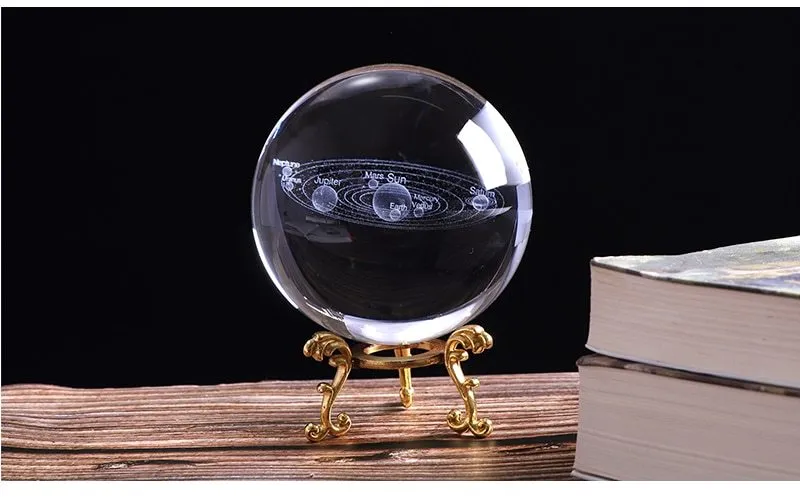K9 crystal glass solar system ball with planets visible inside, available in 60mm 80mm 100mm sizes