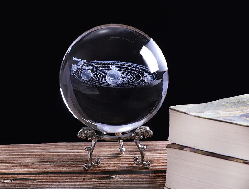 K9 crystal glass solar system ball with planets visible inside, available in 60mm 80mm 100mm sizes
