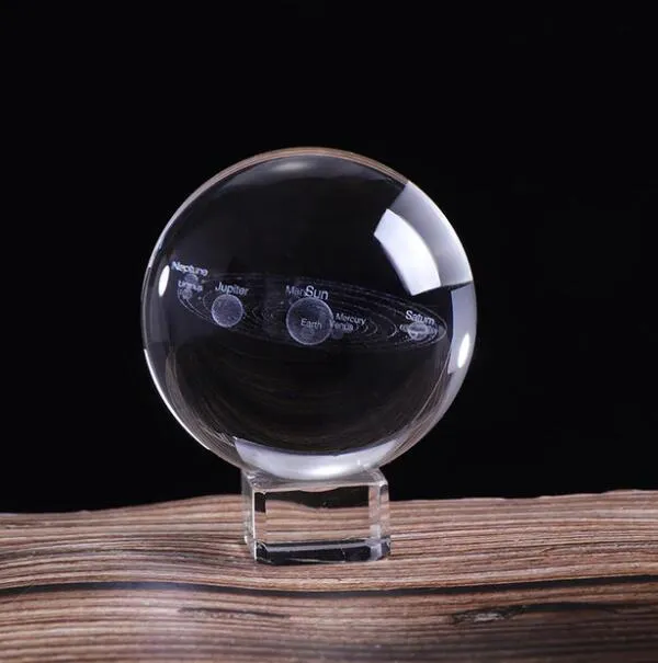 K9 crystal glass solar system ball with planets visible inside, available in 60mm 80mm 100mm sizes