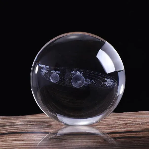 K9 crystal glass solar system ball with planets visible inside, available in 60mm 80mm 100mm sizes