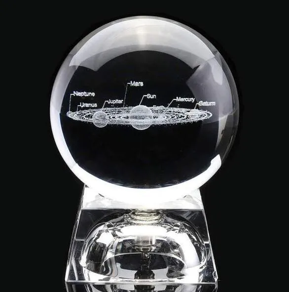 K9 crystal glass solar system ball with planets visible inside, available in 60mm 80mm 100mm sizes