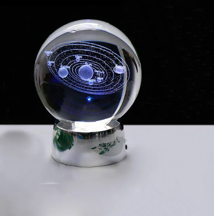 K9 crystal glass solar system ball with planets visible inside, available in 60mm 80mm 100mm sizes