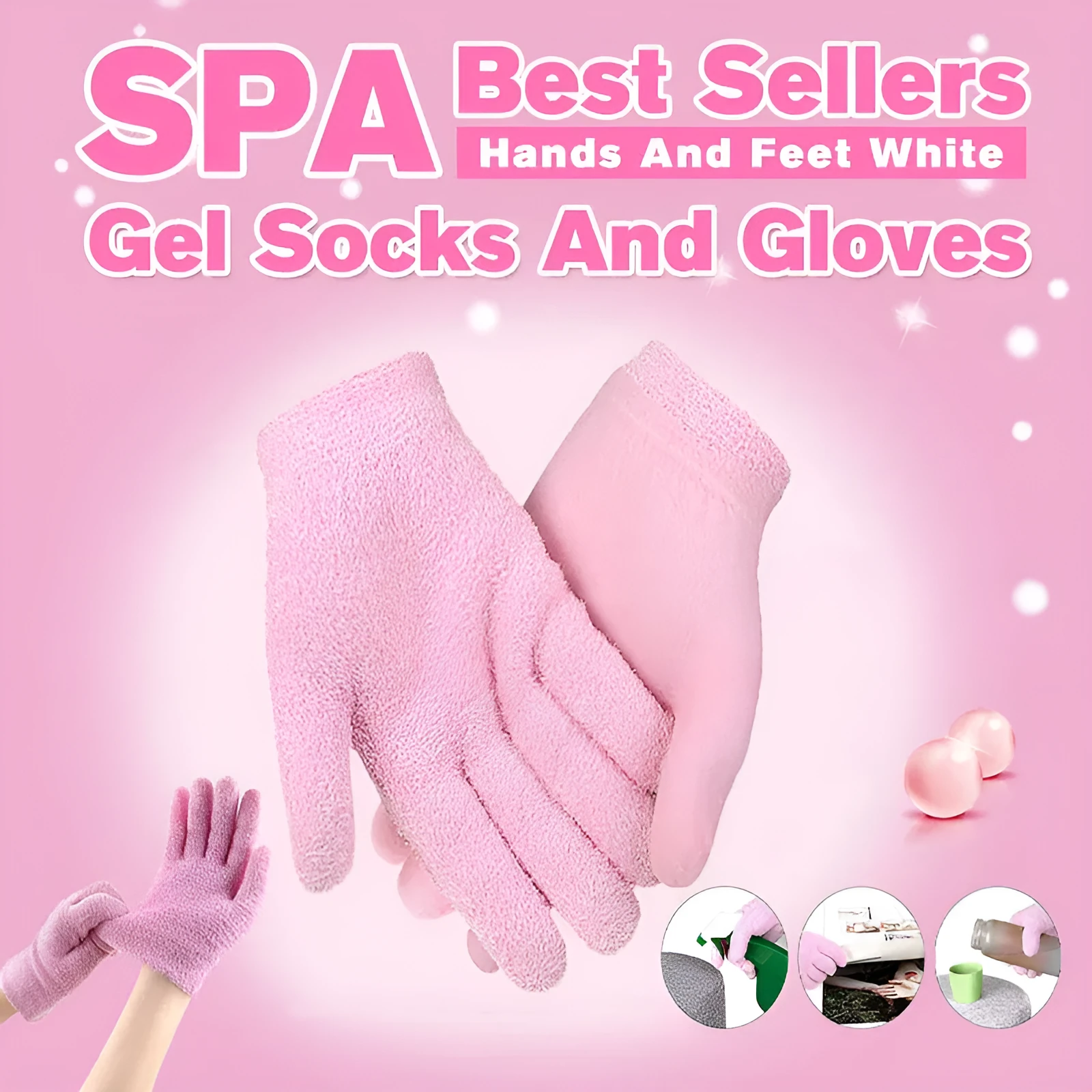 Spa gel gloves hand mask with Vitamin E and essential oils in pink colour