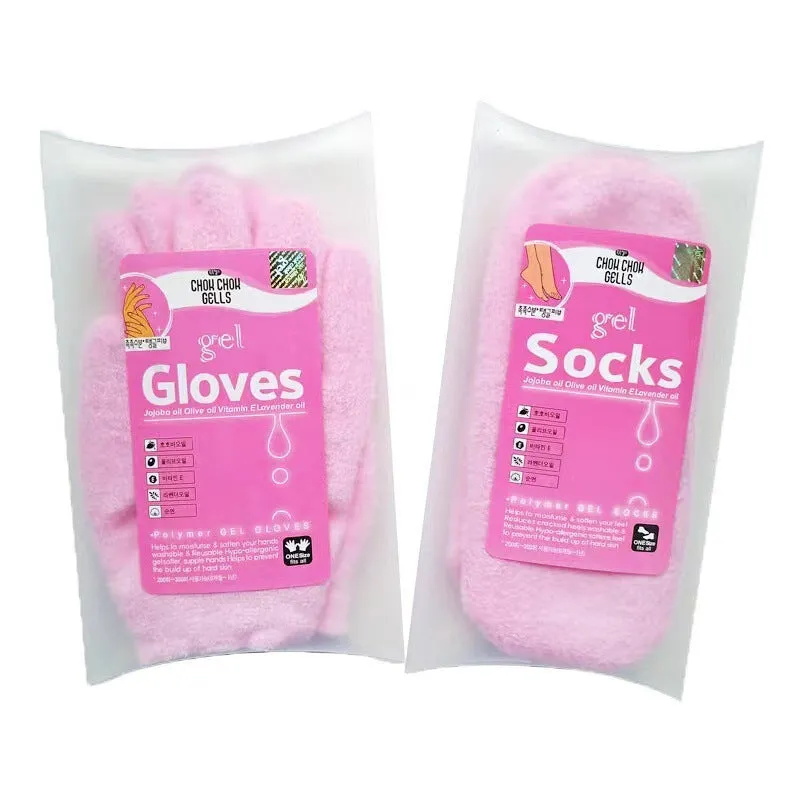 Spa gel gloves hand mask with Vitamin E and essential oils in pink colour
