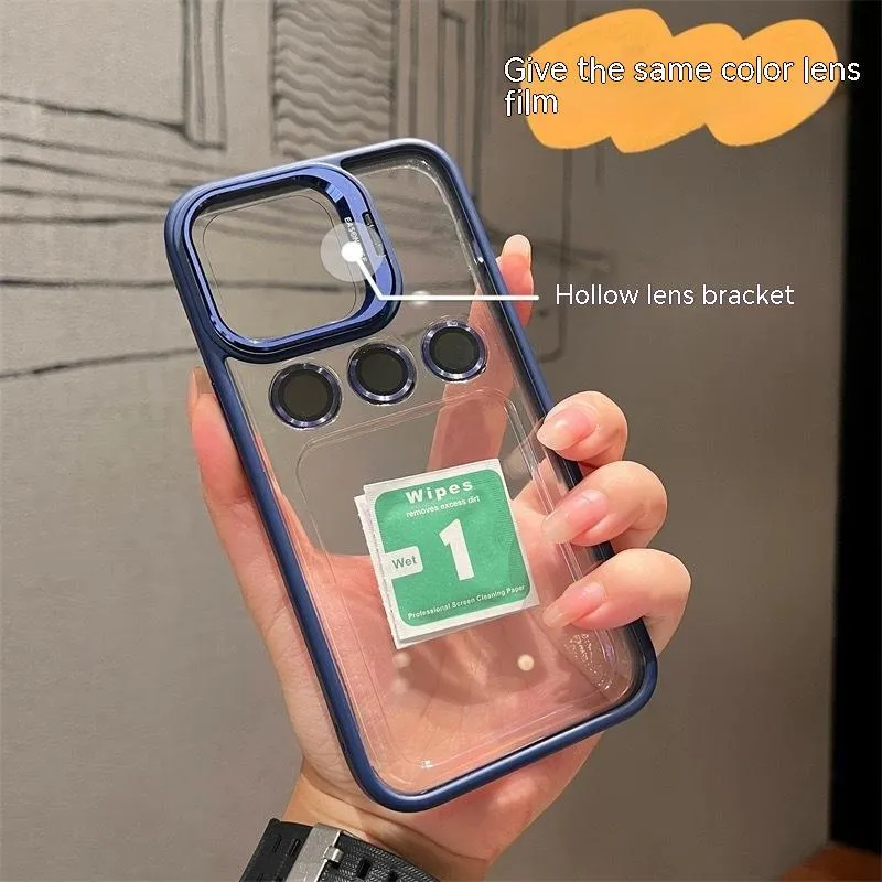 Metal hollow lens bracket phone case for iPhone 12 Pro Max in black hard shell