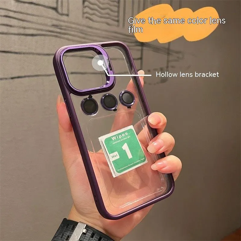 Metal hollow lens bracket phone case for iPhone 12 Pro Max in black hard shell