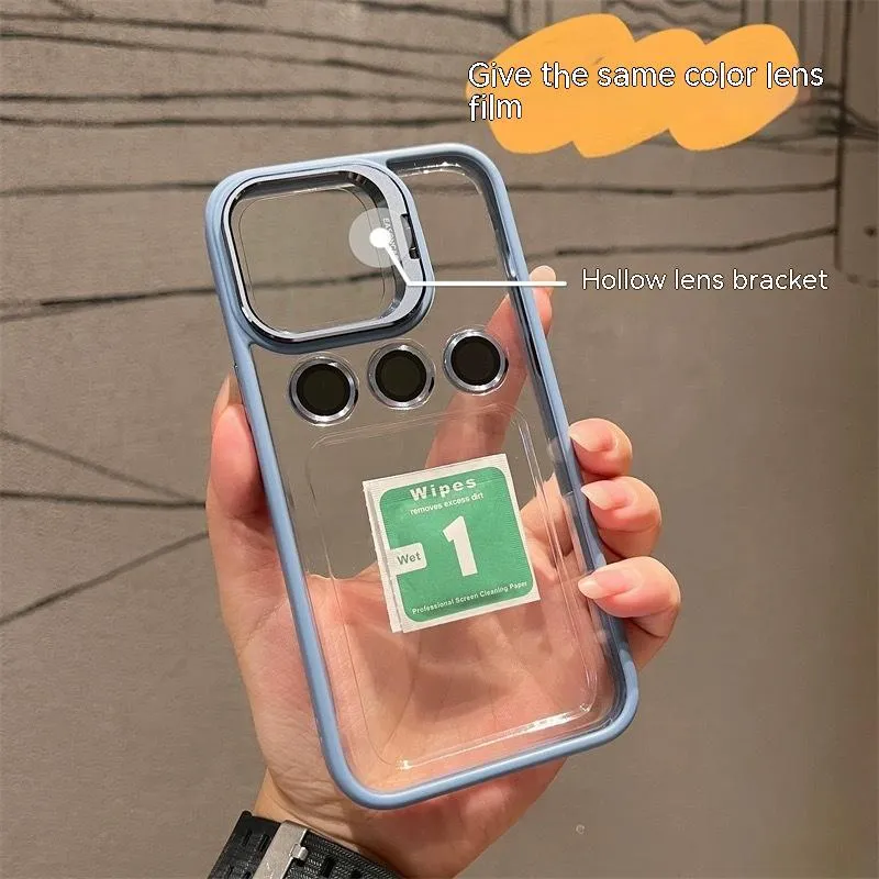 Metal hollow lens bracket phone case for iPhone 12 Pro Max in black hard shell