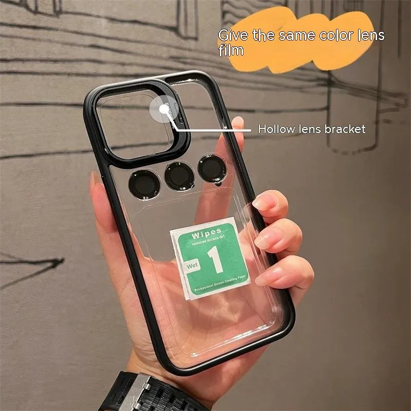 Metal hollow lens bracket phone case for iPhone 12 Pro Max in black hard shell
