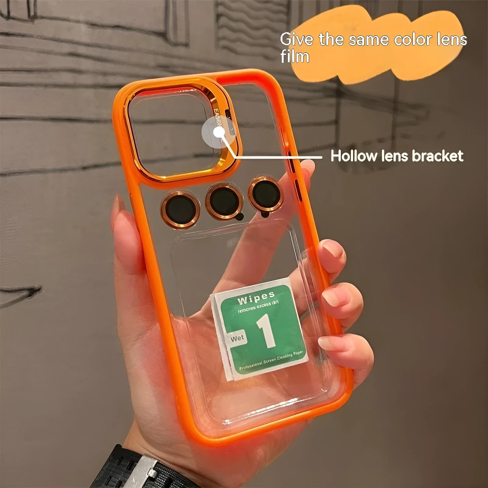 Metal hollow lens bracket phone case for iPhone 12 Pro Max in black hard shell