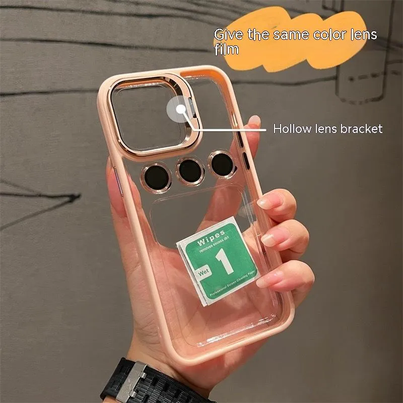 Metal hollow lens bracket phone case for iPhone 12 Pro Max in black hard shell