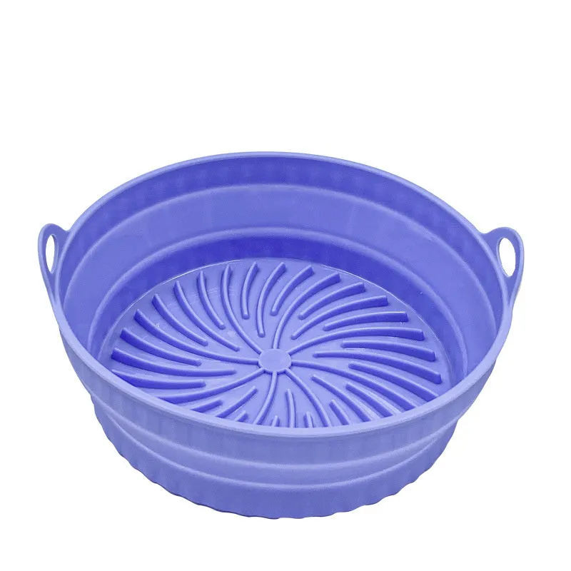 Reusable silicone air fryer pot liner in round shape, non-slip baking tray, five colours available