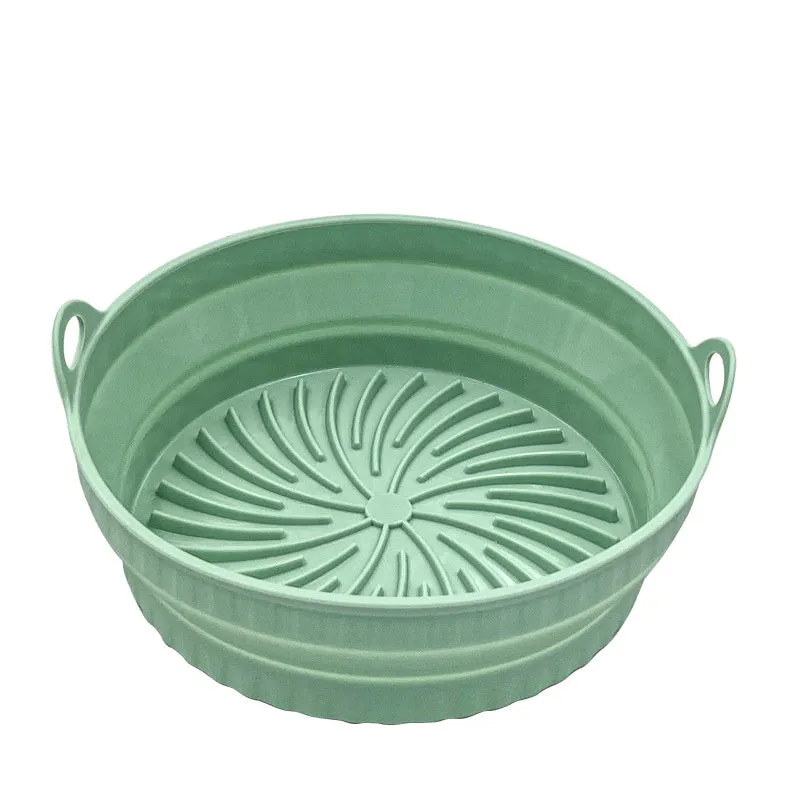 Reusable silicone air fryer pot liner in round shape, non-slip baking tray, five colours available
