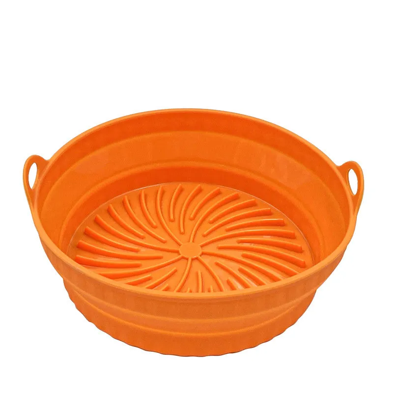 Reusable silicone air fryer pot liner in round shape, non-slip baking tray, five colours available