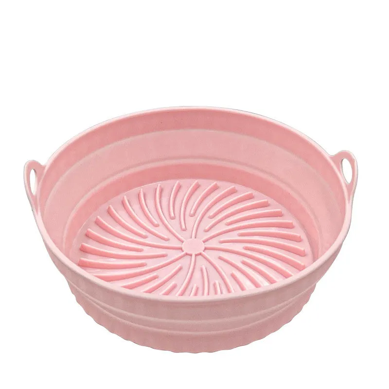 Reusable silicone air fryer pot liner in round shape, non-slip baking tray, five colours available