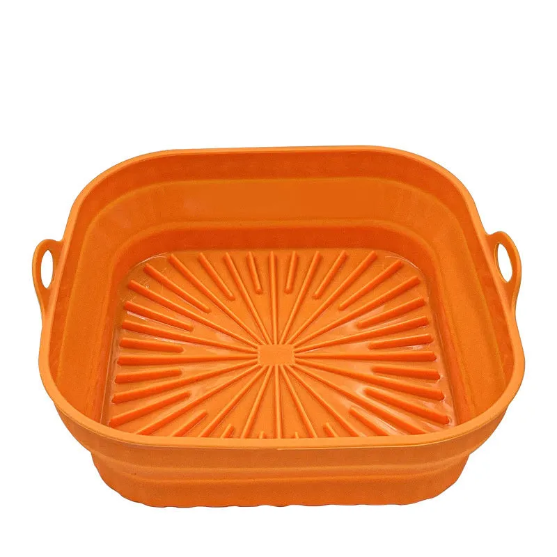 Reusable silicone air fryer pot liner in round shape, non-slip baking tray, five colours available