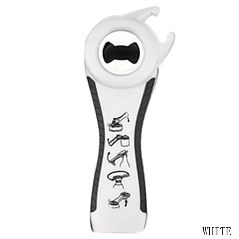 5-in-1 stainless steel can opener and beer bottle opener with black PP handle