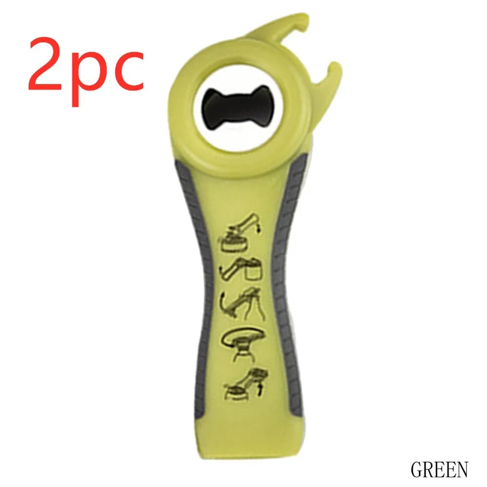 5-in-1 stainless steel can opener and beer bottle opener with black PP handle