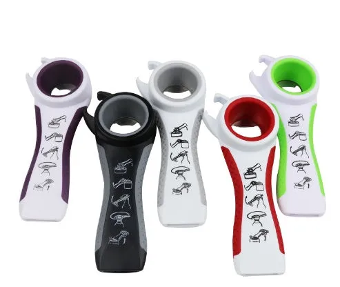 5-in-1 stainless steel can opener and beer bottle opener with black PP handle