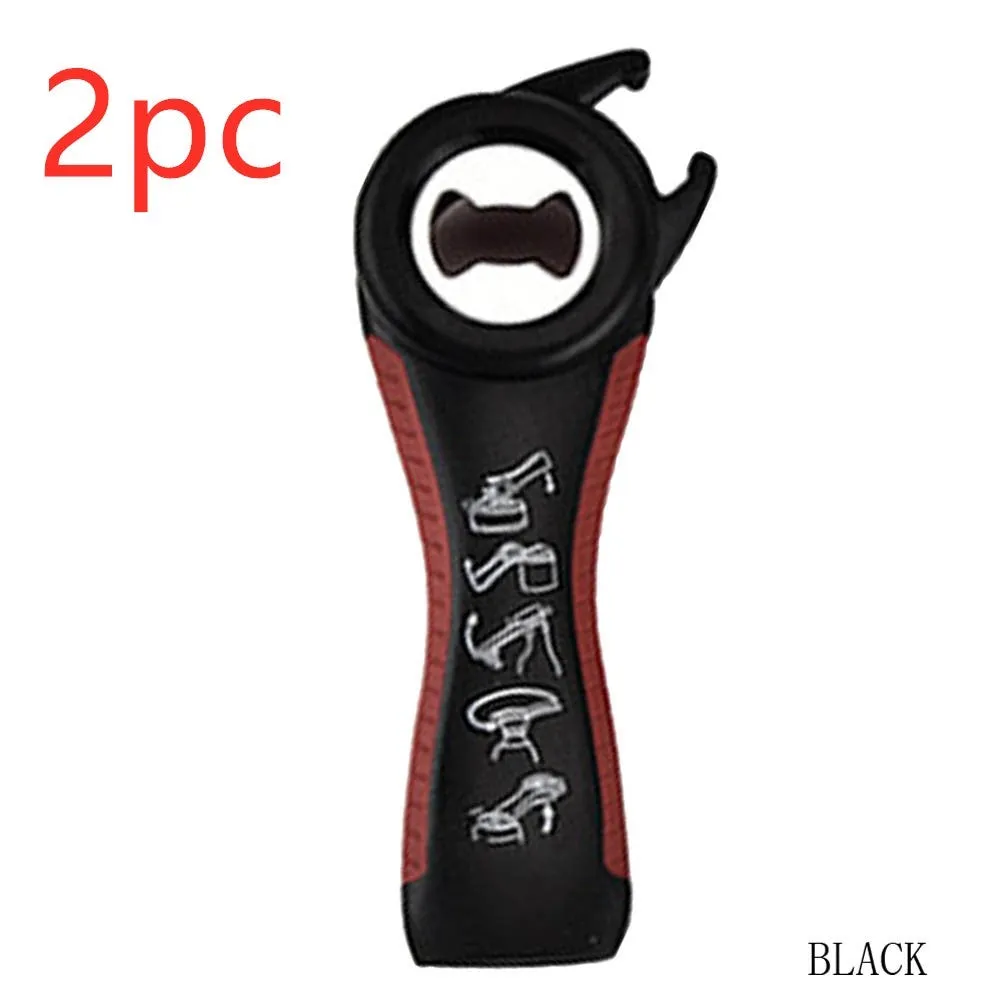 5-in-1 stainless steel can opener and beer bottle opener with black PP handle