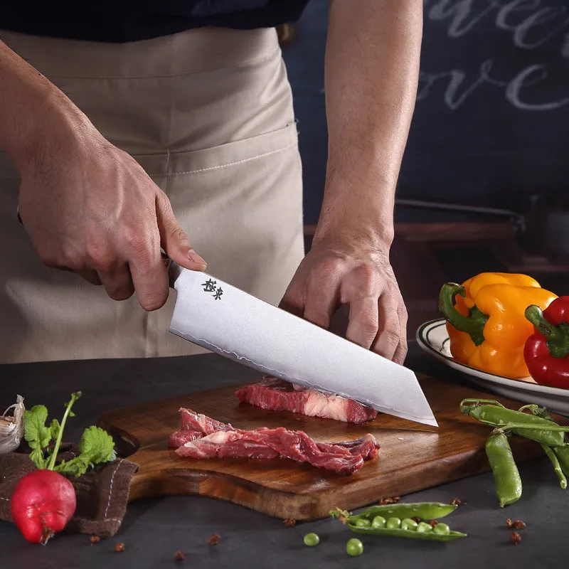 Sanhe Steel AUS-10 8-inch Japanese-style stainless steel butcher knife on cutting board