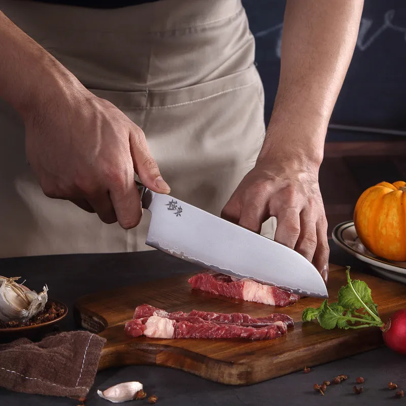 Sanhe Steel AUS-10 8-inch Japanese-style stainless steel butcher knife on cutting board