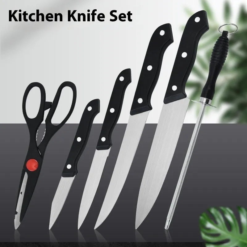 Stainless steel knife and A-style black cutting board set with 17.5 cm blade