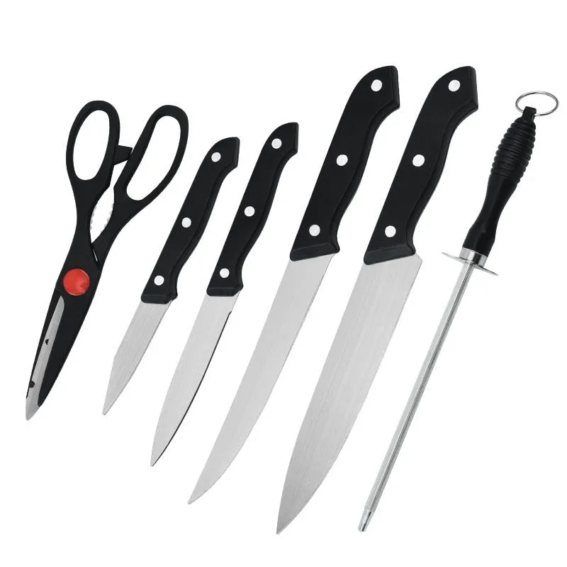 Stainless steel knife and A-style black cutting board set with 17.5 cm blade