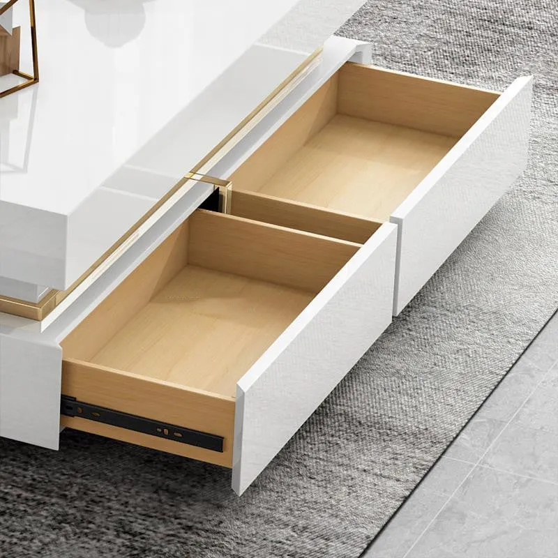 Modern minimalist tempered glass coffee table and TV cabinet set with baking paint finish in multiple sizes