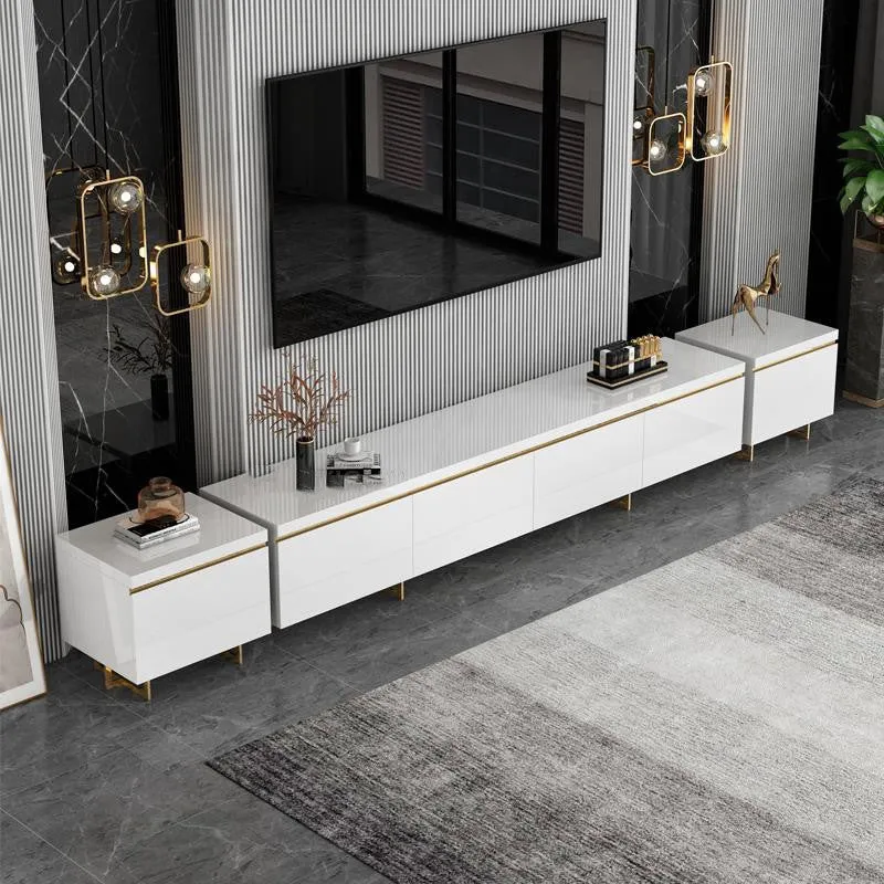 Modern minimalist tempered glass coffee table and TV cabinet set with baking paint finish in multiple sizes