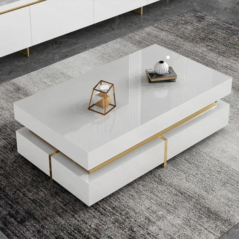 Modern minimalist tempered glass coffee table and TV cabinet set with baking paint finish in multiple sizes