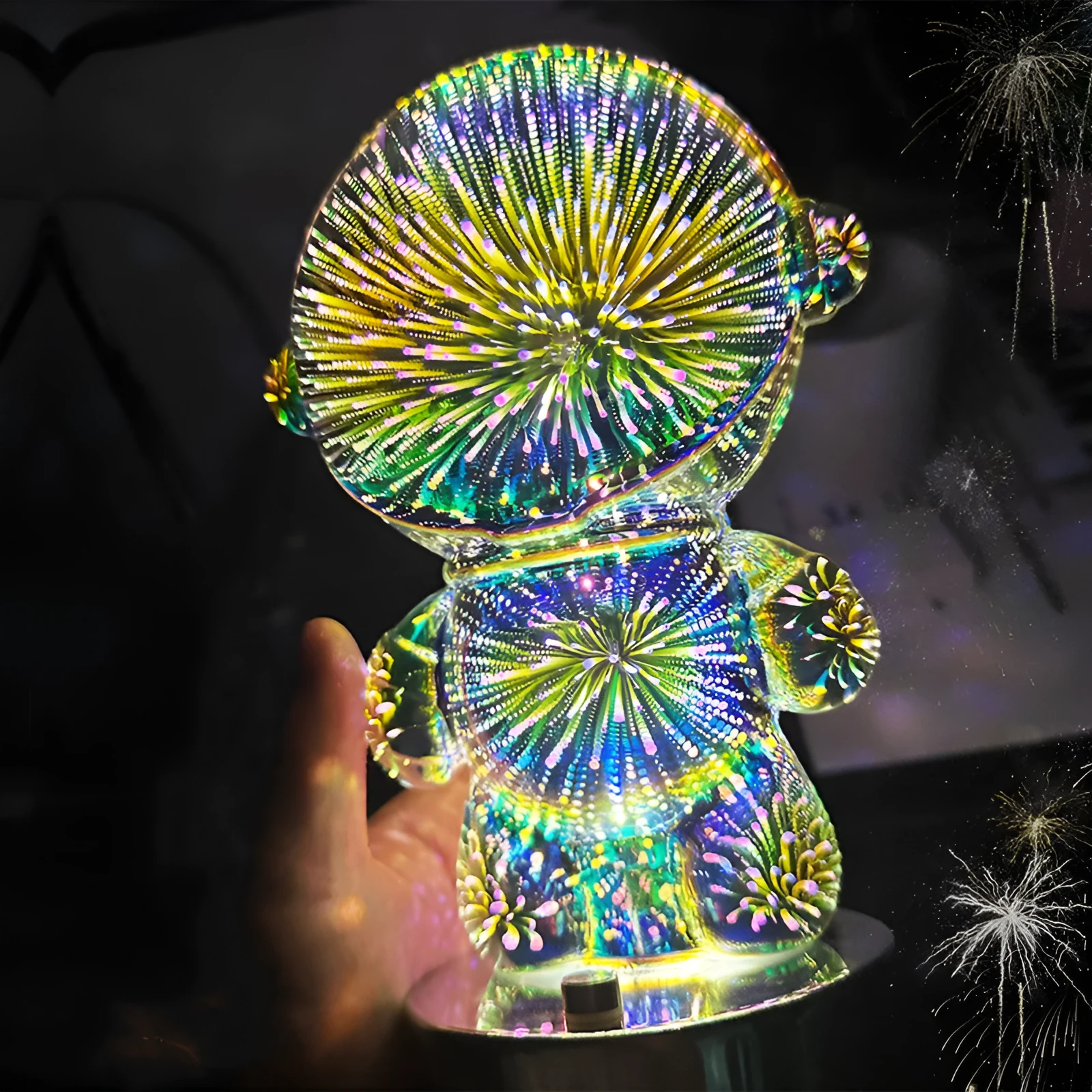 Fireworks Astronaut 3D stereo glass atmosphere light with touch switch and USB charging on a desk