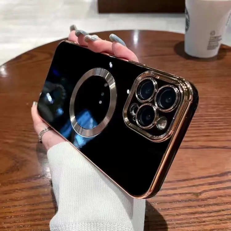 TPU magnetic phone case for Apple iPhone with electroplated metal brushed finish