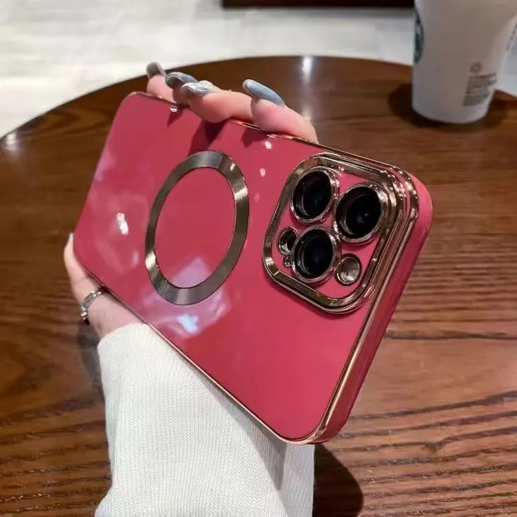 TPU magnetic phone case for Apple iPhone with electroplated metal brushed finish
