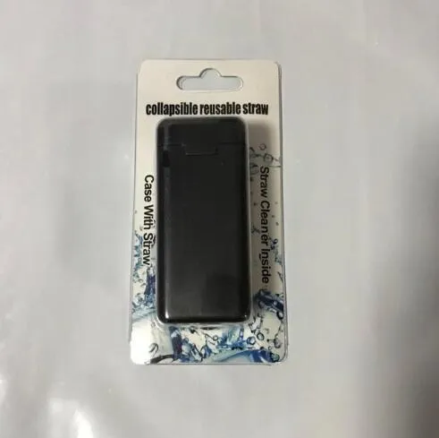 Folding reusable stainless steel drinking straw with cleaning rod and storage box in a pocket