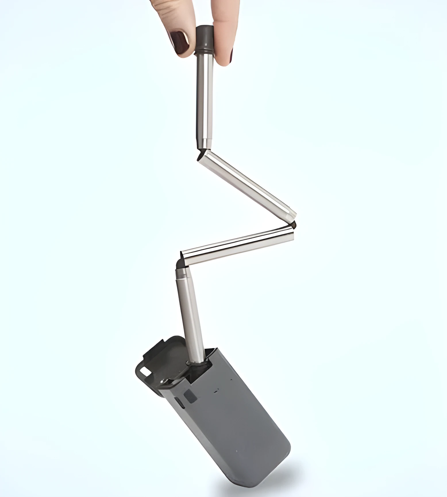 Folding reusable stainless steel drinking straw with cleaning rod and storage box in a pocket