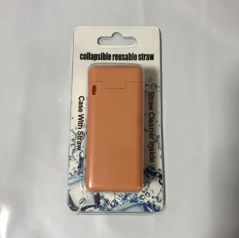 Folding reusable stainless steel drinking straw with cleaning rod and storage box in a pocket