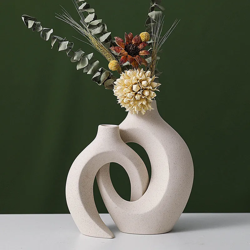 Two glazed ceramic vases in snuggle colour set for home decoration