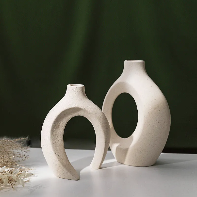 Two glazed ceramic vases in snuggle colour set for home decoration